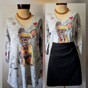 INOAH Soft Grey Puppy Long Sleeve Print Shirt. Size Small